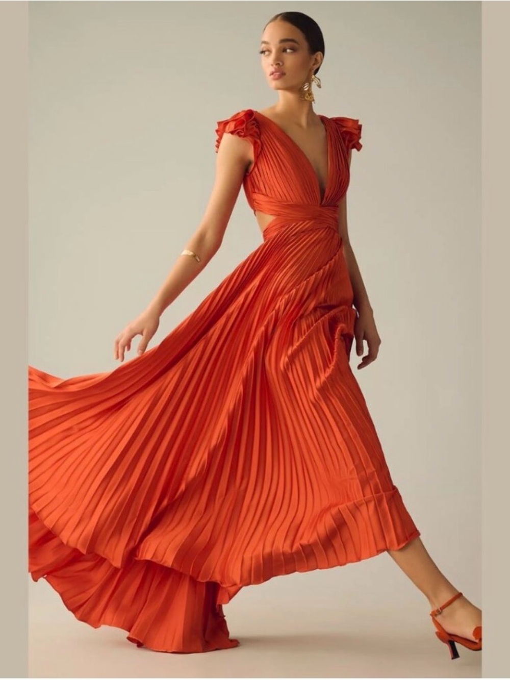 Mac Duggal Vibrant Orange Pleated Maxi Gown - worn once - Picture 2 of 3